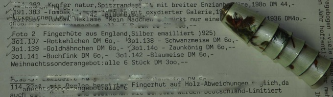 6 Fingerhüte Vögel