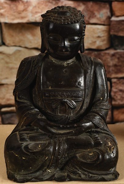 Asiatika Buddha Bronze Lotussitz antik