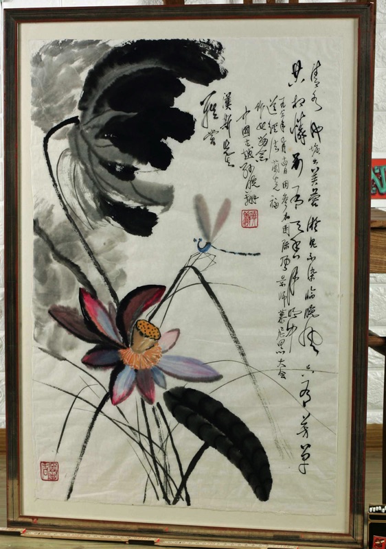Asiatika China Tuschpinsel Malerei Libelle Blumen
