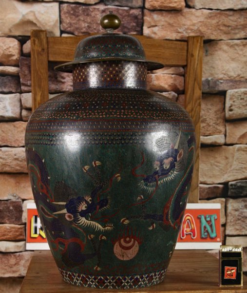 Asiatika Cloisonne Vase antik Drachen China