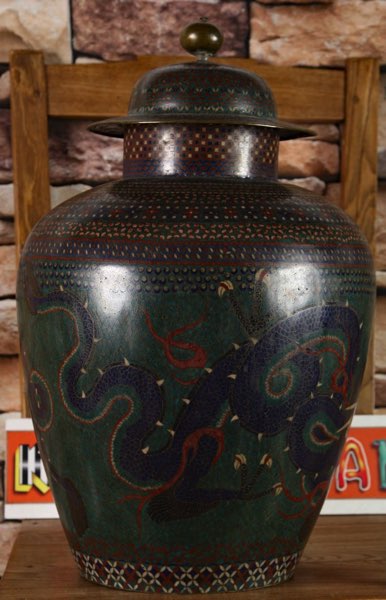 Asiatika Cloisonne Vase antik Drachen China