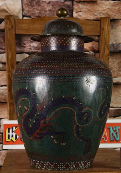 Asiatika Cloisonne Vase antik Drachen China