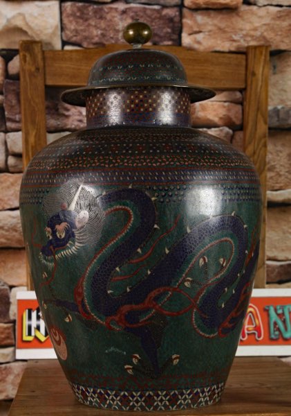 Asiatika Cloisonne Vase antik Drachen China
