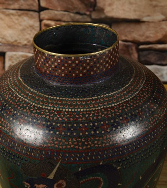 Asiatika Cloisonne Vase antik Drachen China