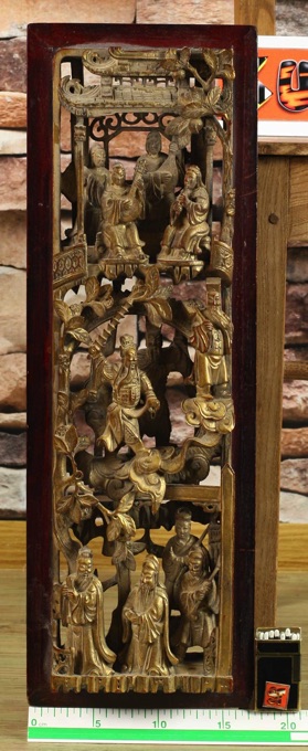 Asiatika Holz Schnitzerei Pagode Personen