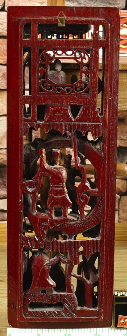 Asiatika Holz Schnitzerei Pagode Personen