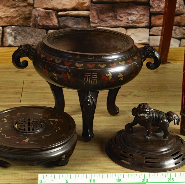 Asiatika Koro 3 teilig antik signiert