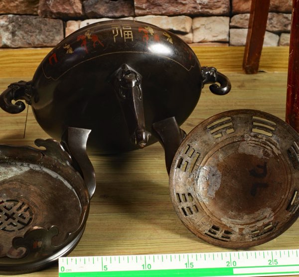 Asiatika Koro 3 teilig antik signiert