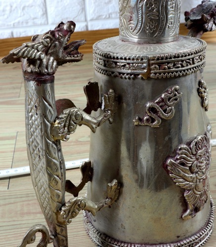 Kanne China antik Drachen versilbert oder Silber