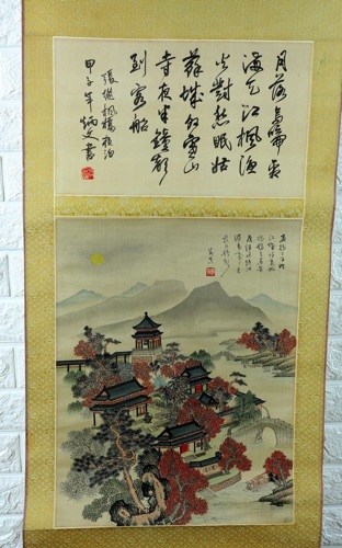 Rollbild China antik signiert Kalligraphie Landschaft