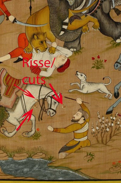 Seidenmalerei Asiatika Indien Jagd Elefant Tiger