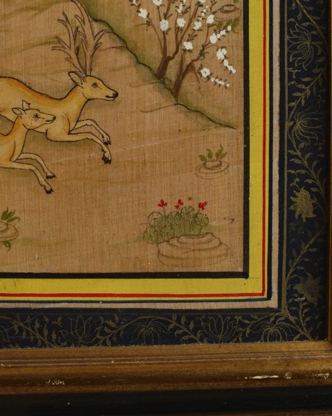 Seidenmalerei Asiatika Indien Jagd Elefant Tiger
