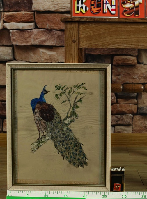signiert Seidenmalerei Pfau Asiatika