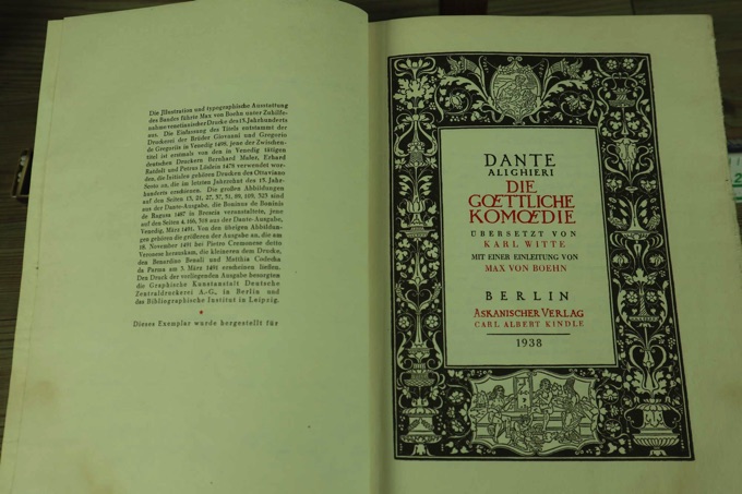 Dante die göttliche Komödie Erinnerungs Ausgabe Berlin 1938 Askanischer Verlag