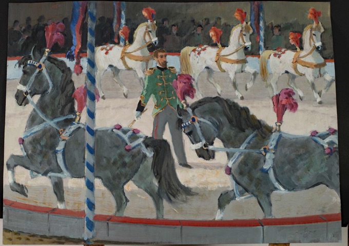 A Gow Ölgemälde antik Zirkus Manege Pferde