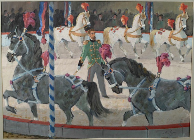 A Gow Ölgemälde antik Zirkus Manege Pferde