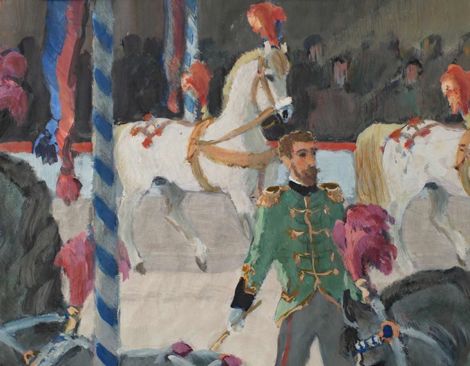 A Gow Ölgemälde antik Zirkus Manege Pferde