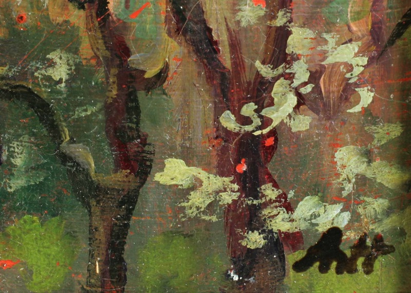 A H antikes Ölgemälde Villa Garten Impressionist