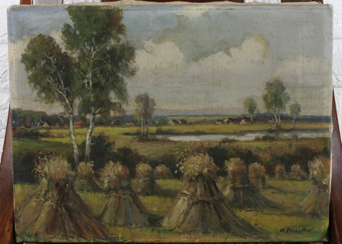 Albert Blaetter Ölgemälde Sommertag Landschaft Korngarben