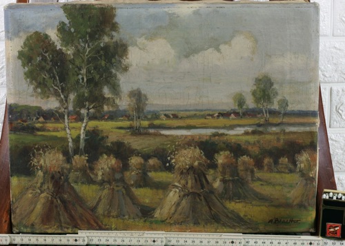 Albert Blaetter Ölgemälde Sommertag Landschaft Korngarben
