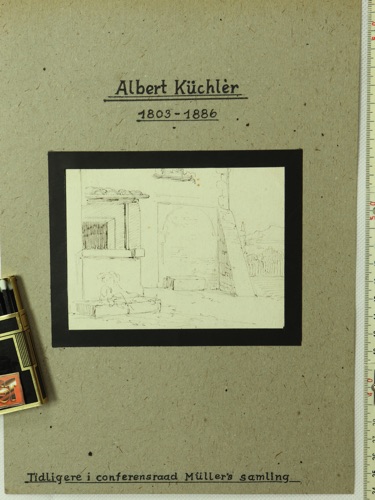 Albert Küchler 3x Zeichnung antik Portrait Landschaft
