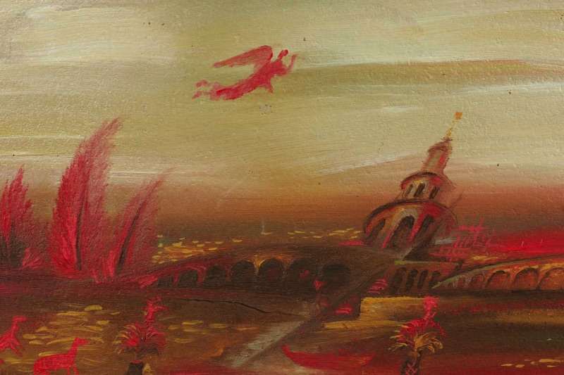 Alexander Osipov älteres Ölgemälde drei rote Pferde 1994