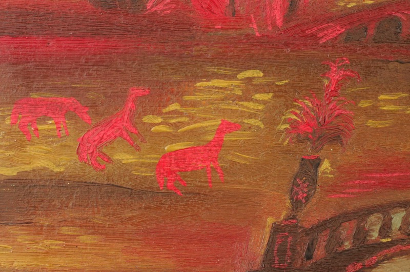 Alexander Osipov älteres Ölgemälde drei rote Pferde 1994