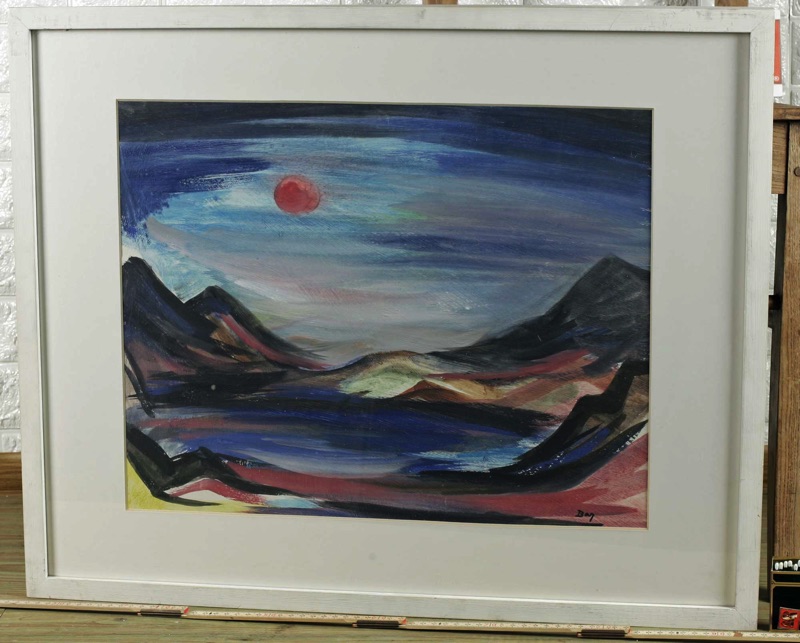 Alf Bayrle älteres Gouache Gemälde roter Mond