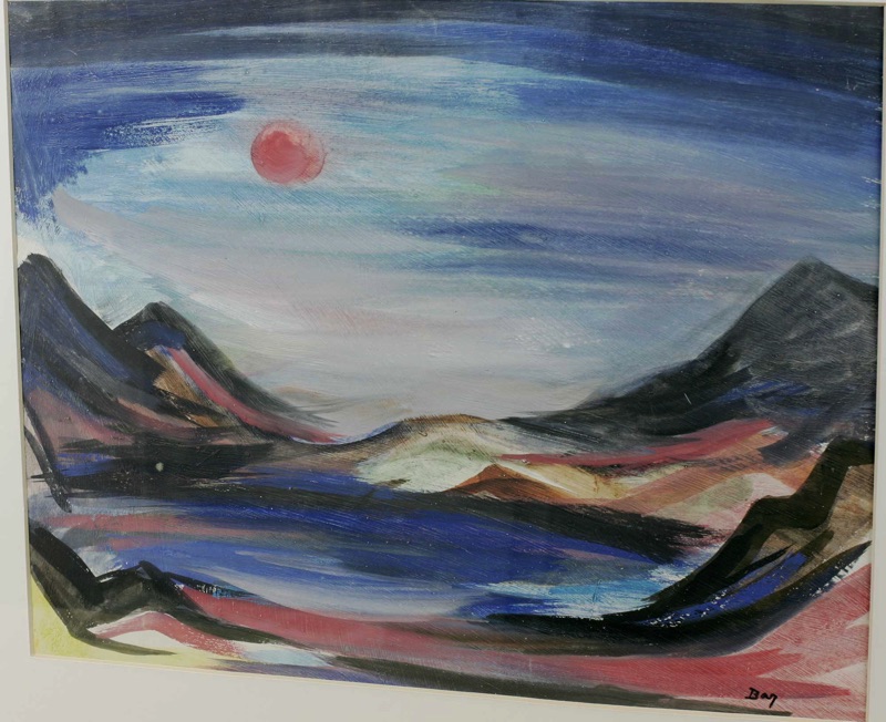 Alf Bayrle älteres Gouache Gemälde roter Mond