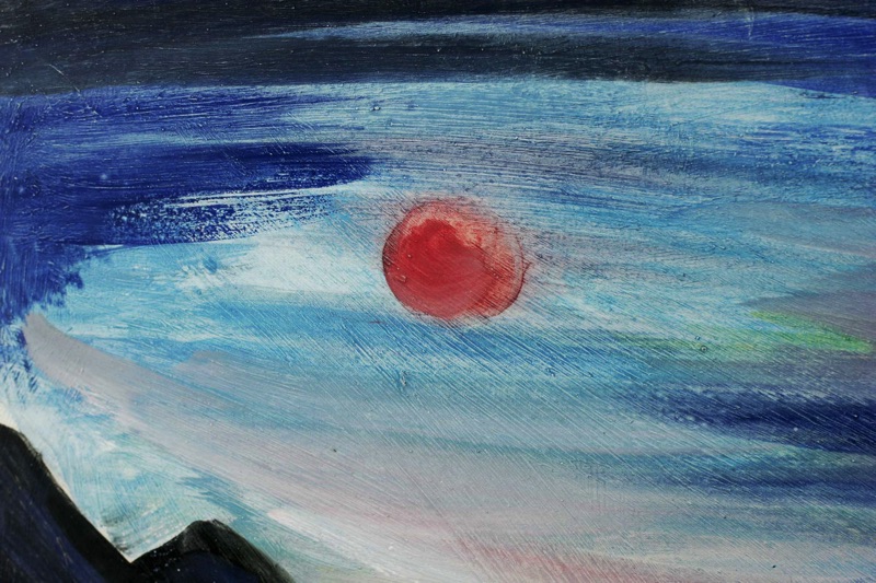 Alf Bayrle älteres Gouache Gemälde roter Mond