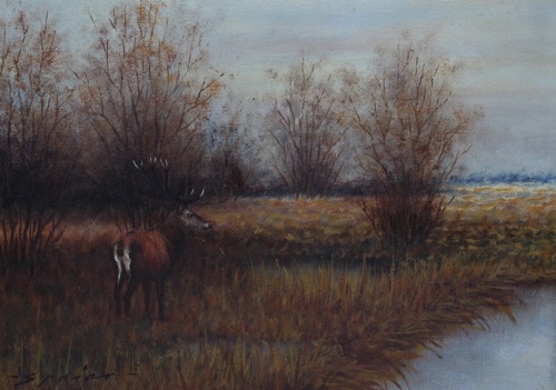 Alfons Maria Speier Ölgemälde Hirsch Jagd Landschaft