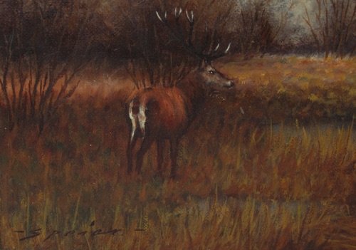 Alfons Maria Speier Ölgemälde Hirsch Jagd Landschaft