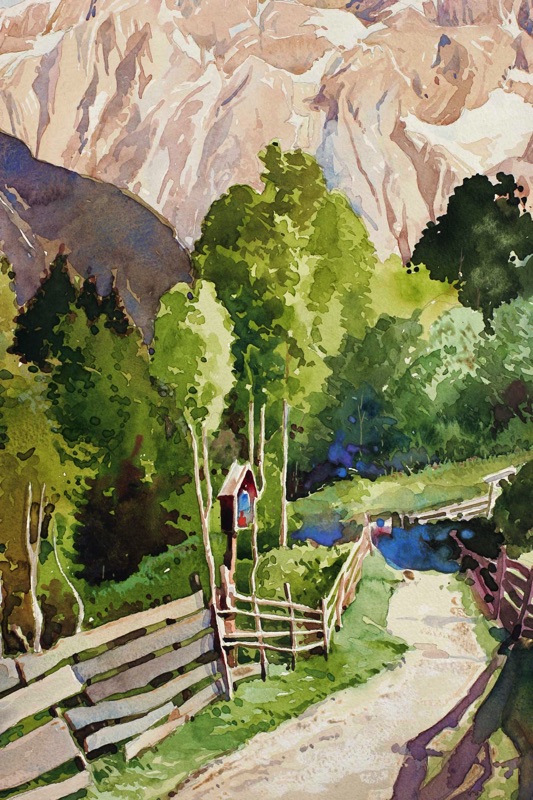 Alfred Koch Aquarell antik Sommer Wetterstein