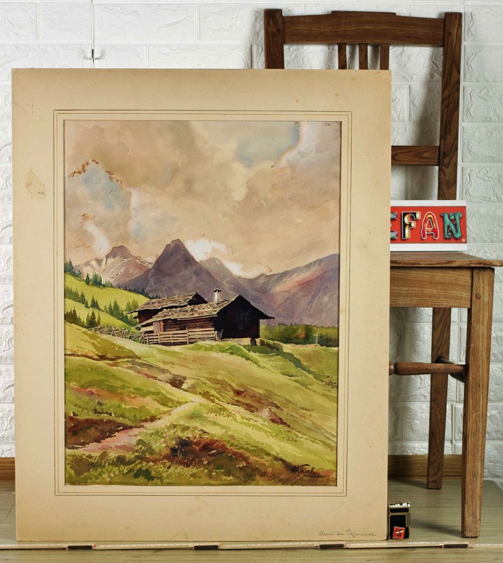 Alfred Koch Aquarell antik Tegernsee Alm