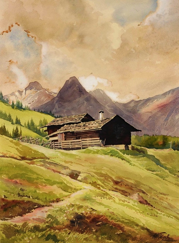 Alfred Koch Aquarell antik Tegernsee Alm