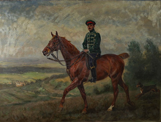 Alfred Stöcke Ölgemälde antik 1917 Reiter Pferd