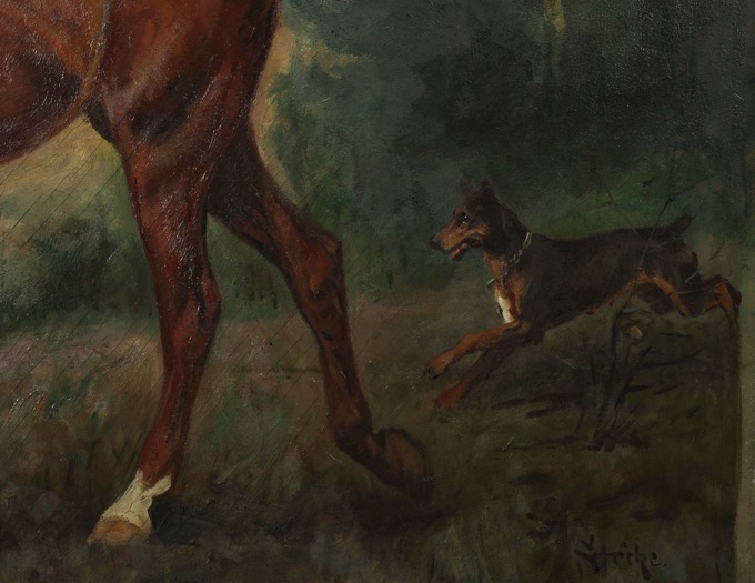 Alfred Stöcke Ölgemälde antik 1917 Reiter Pferd