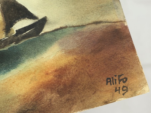 Alice Brasse Forstmann Aquarell antik 1940 Dorf am See