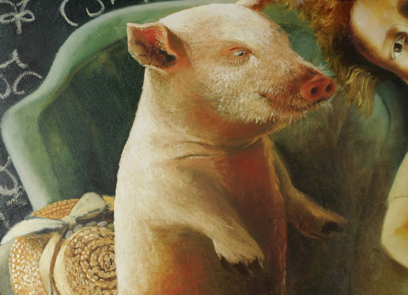 Allesandra Gasparini Ölgemälde Tutta Colpa di Walt Disney Schwein Mädchen