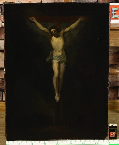 Altmeister Ölgemälde antik Jesus Kreuzigung doubeliert
