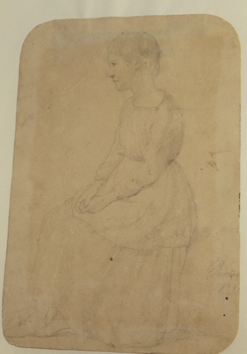 Anna Maria Elisabeth Jerichau Baumann 2x Zeichnung antik 1853 Portrait Frau Fuglebjerg