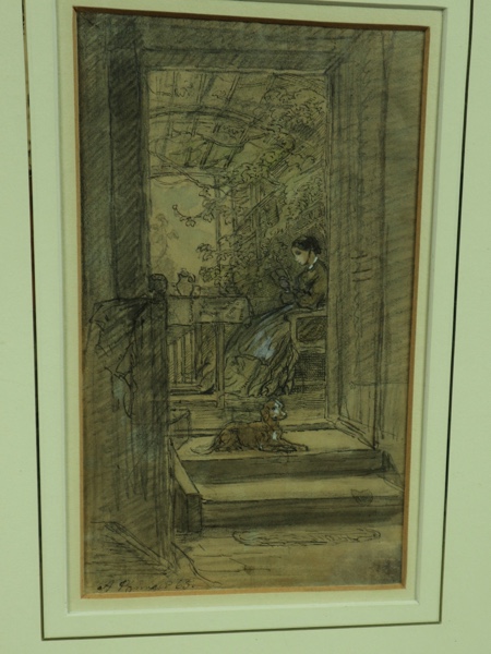 Anton Burger Aquarell Zeichnung antik 1865 Lila Neubronner Hund