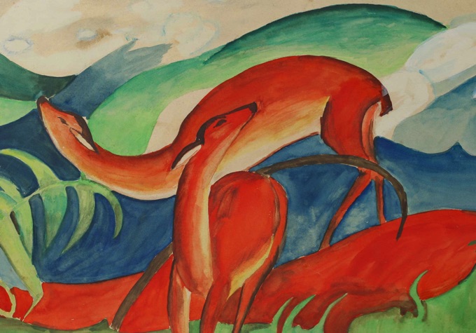 Aqaurell rote Rehe Kopie vintage
