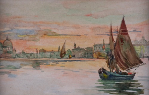 Aquarell Gemälde Venedig Segelboot