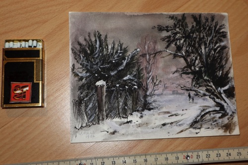 Aquarell Wilhelm Raab 1982 Waldacker Rödermark im Winter Schnee