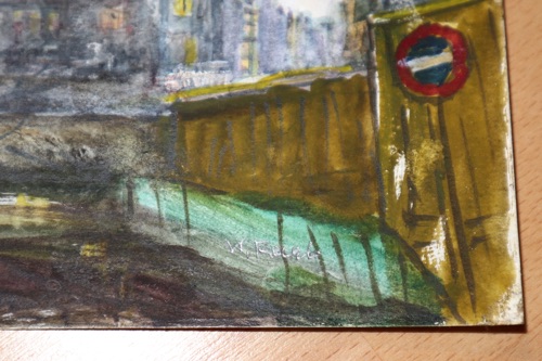 Aquarell Wilhelm Raab Frankfurt Friedberger Anlage Uhrtürmchen 1986