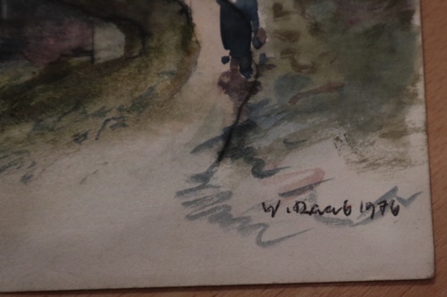 Aquarell Wilhelm Raab Frankfurt Praunheim Brücke Nidda 1976