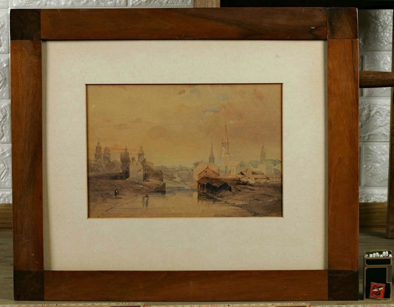 Aquarell antik Stadtansicht Biedermeier Rahmen