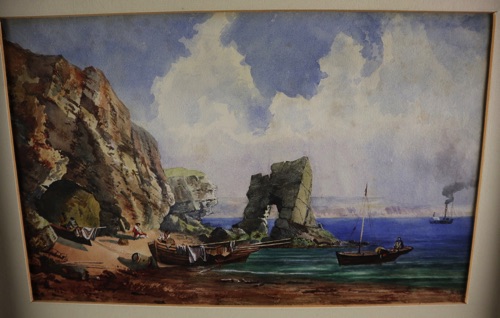 Aquarell antik smugglers cave cornish