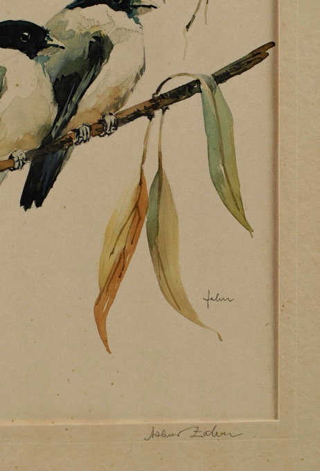 Arthur Zahn Aquarell Vögel auf Ast 2
